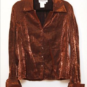 Women’s bronze shimmer button down blouse